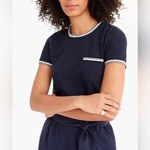 J. Crew Women's Navy Blue Speckled Slub Knit Ringer T-Shirt